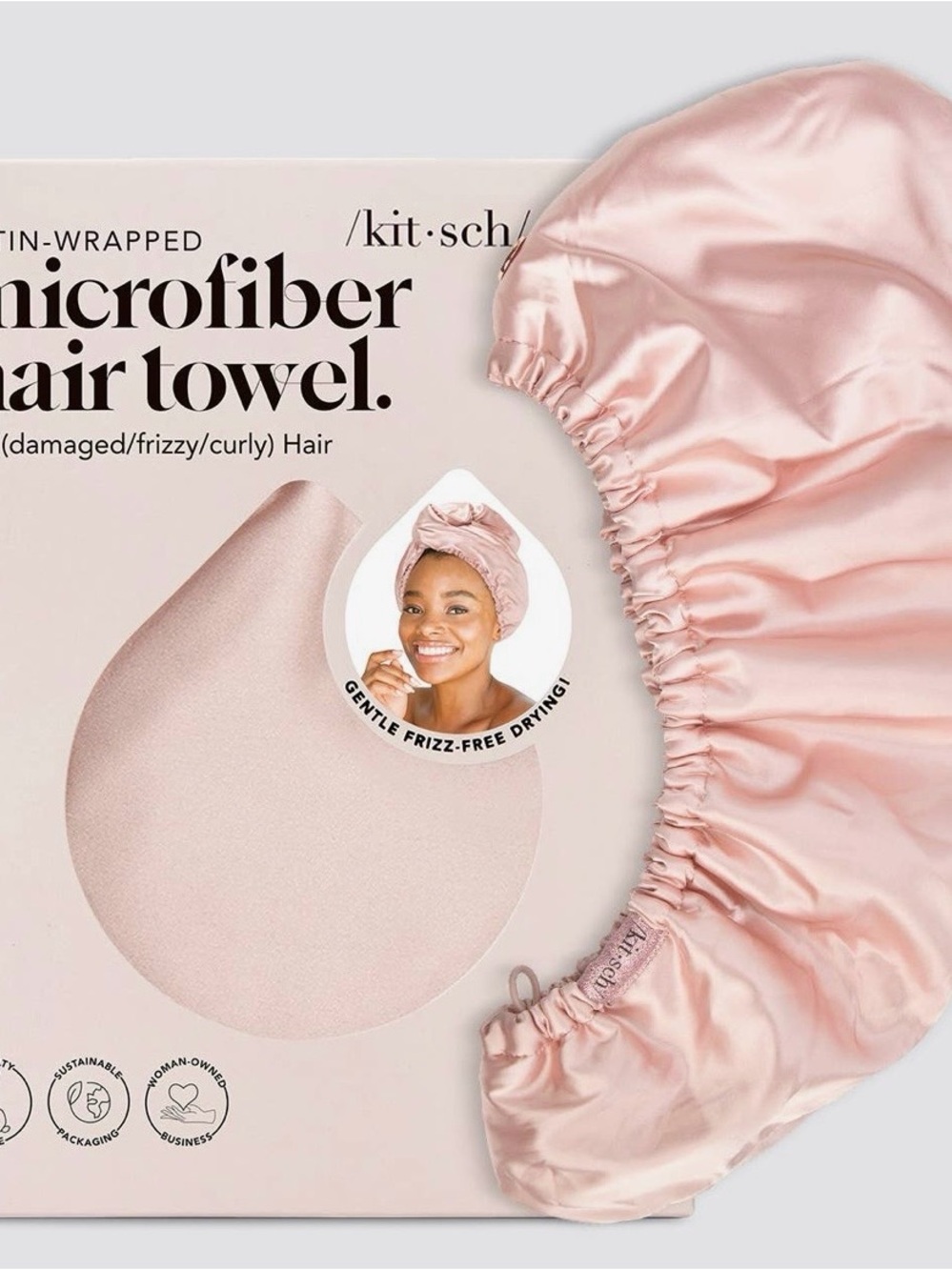 Kitsch Pink Satin-Wrapped Microfiber Hair Towel Cap price firm